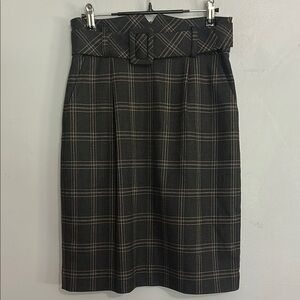 Trina Turk Charcoal Gray Plaid High Waist Skirt with Belt Size 4 Office Career